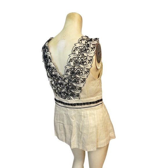 Anthropologie Floreat Ivory & Black Embroidered Sleeveless Blouse Top size 8 10 - Picture 3 of 6